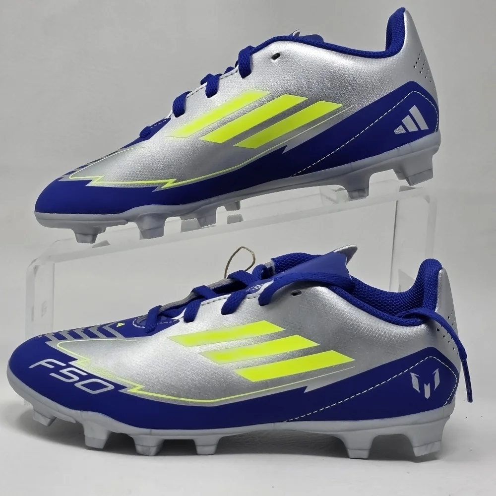 Adidas F50 Club FG/MG J Messi Soccer Cleats Silver Blue  IH0926 Youth Size 3 New